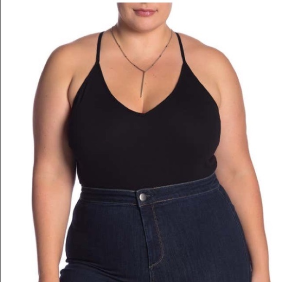 BP Black Plus Size Ribbed Knit Thong Bodysuit 1X - Picture 1 of 4